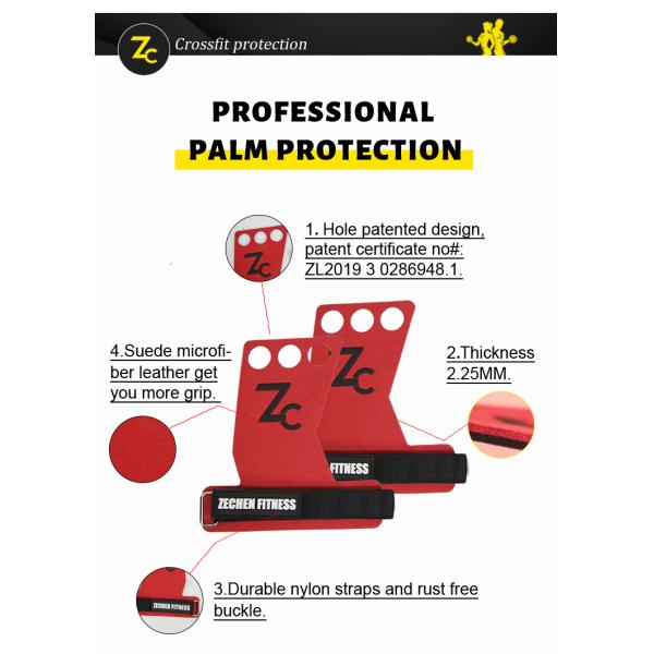 WOD Crossfit Hand Grips 3hole Red Suede Microfiber Leather For Pull Ups Muscle Ups