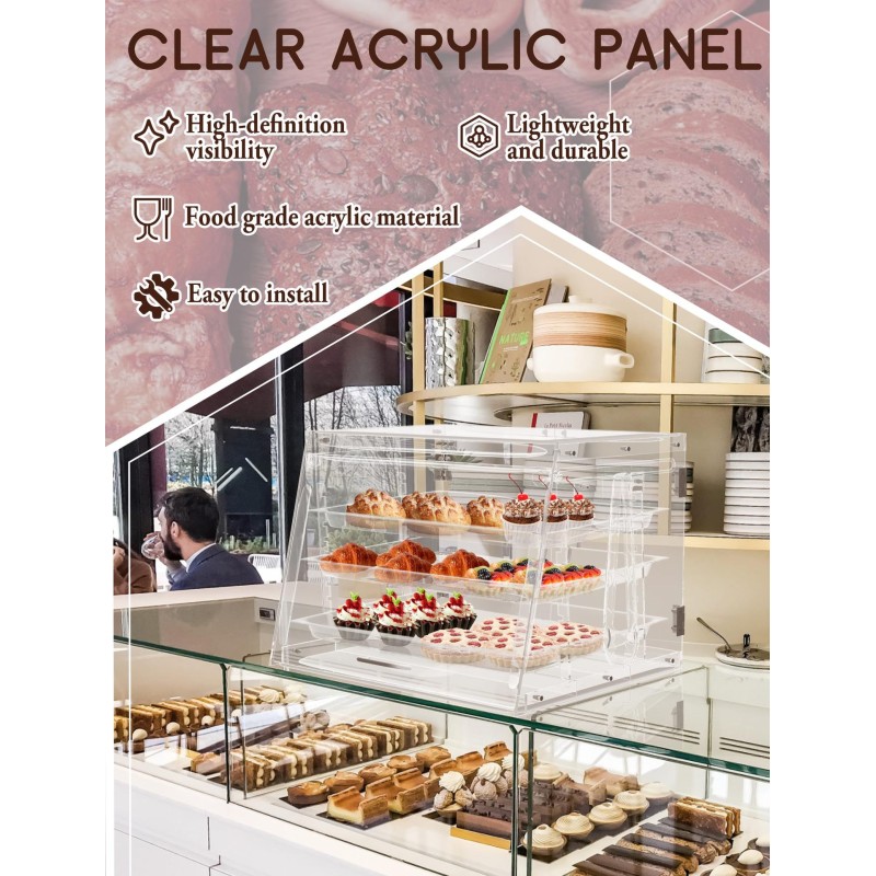 Premium Multi-Tier Clear Acrylic Display Case with Door Transparent Bakery Showcase for Donuts Cookies Cakes