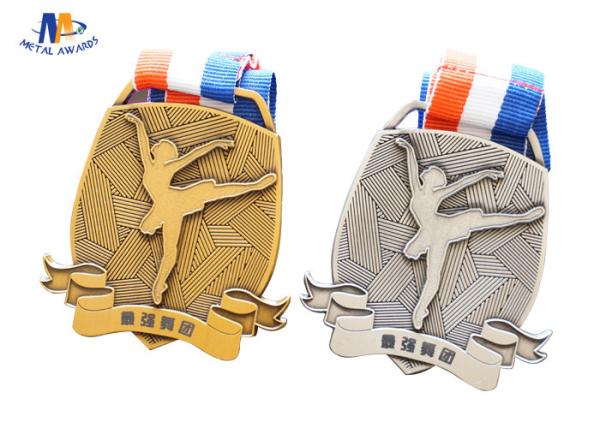 Antique Finishing Stock Medals 3D Effect With Dancing Girl Woven Ribbon