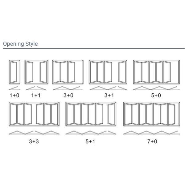Insulated Aluminum Framed Door Patio Accordion Folding Glass 10mm thickness