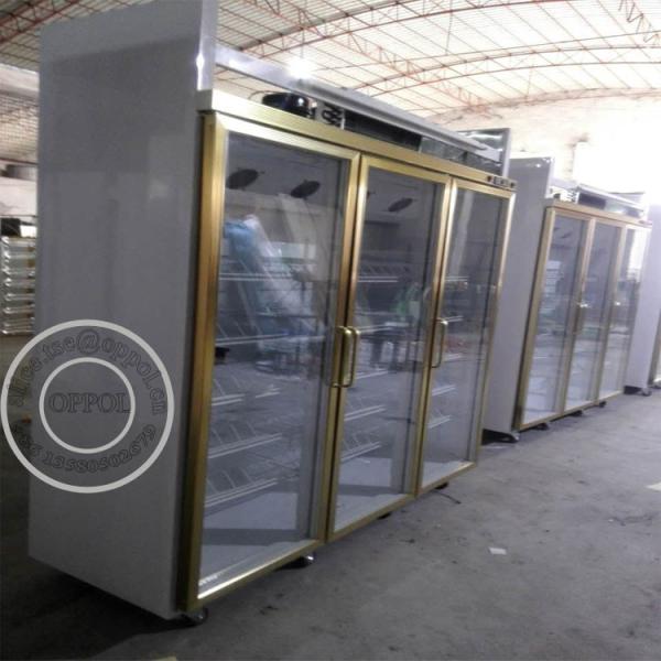 OP-A411 Large Capacity Supermarket Three Glass Doors Fridge with Wheels