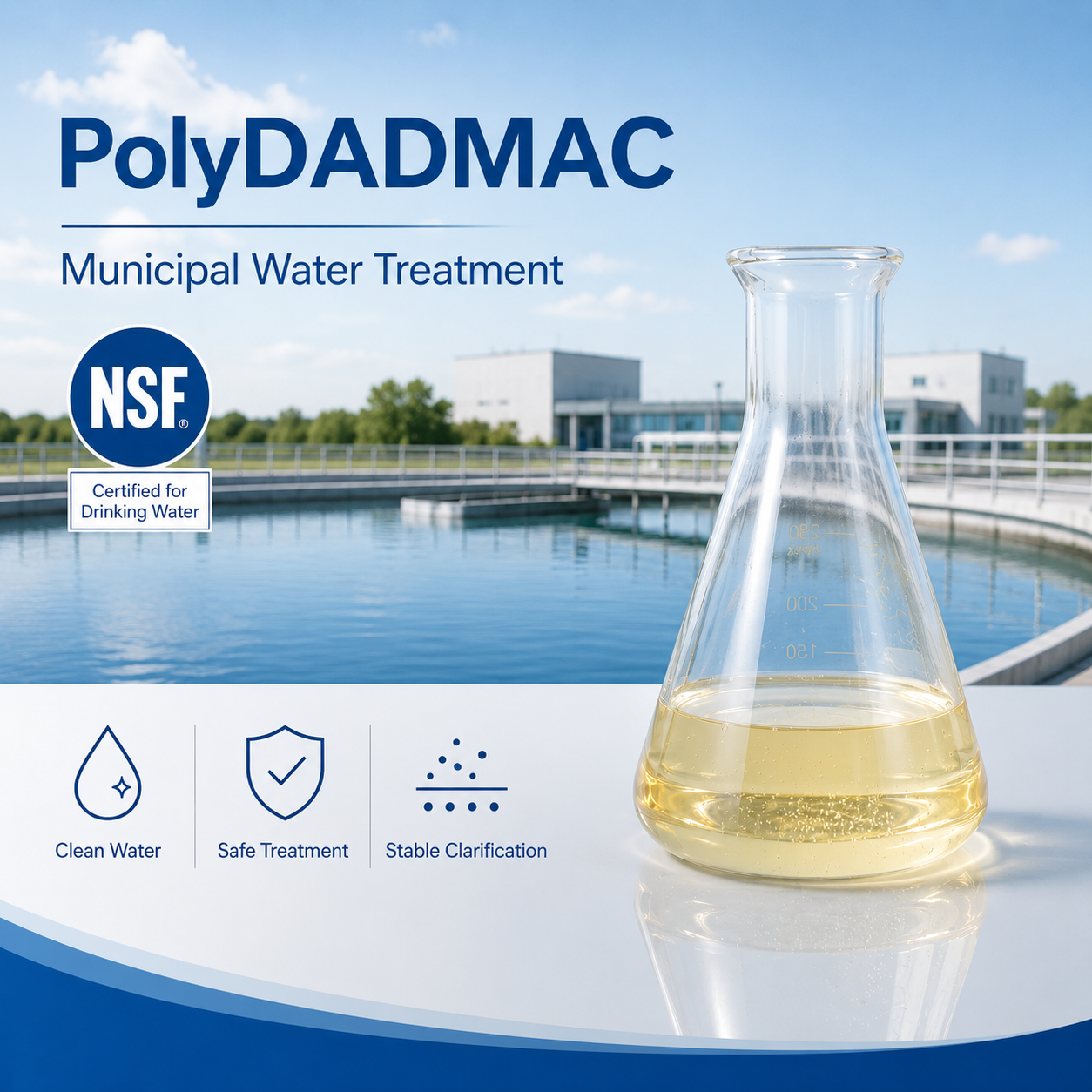 NSF-certified High-charge Cationic PolyDADMAC Liquid Quaternary Ammonium Polymer with 20%, 40%, 50% Solid Content
