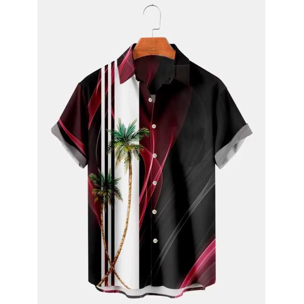Camiseta de campamento hawaiana impresa a medida para hombres Allover Logotipo de diseño con botón cubierto