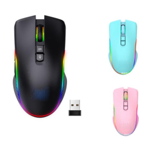 人間工学に基づいた2.4GワイヤレスRGBゲーミングマウス、7ボタン、調整可能なDPI（1000/1600/2400）、Type-C充電式600mAhバッテリー