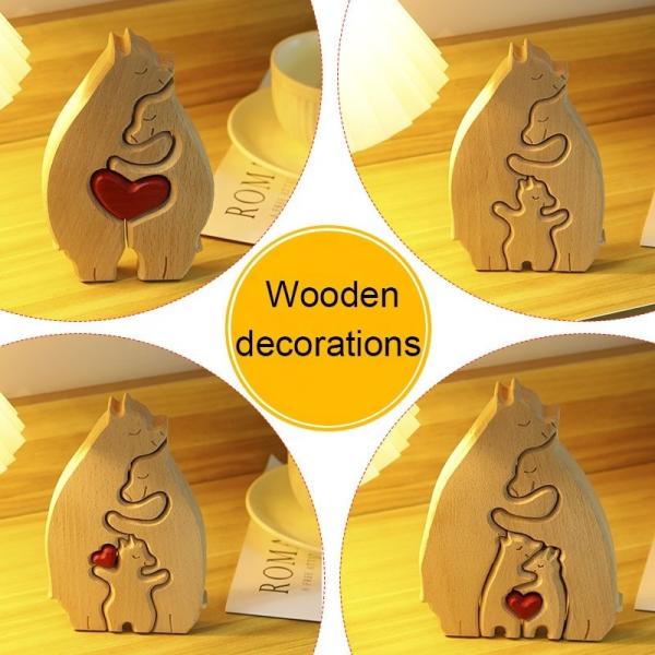 Personnaliser Décoration en bois massif en forme de cœur Artisanat Cadeau de la fête des mères Bois Animaux Ours Famille Ornaments d'éléphant