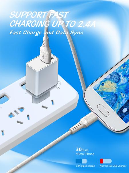 Eco-friendly materials Wheat Straw Biodegradable USB Cable for Mobile Phone cable micro  android USB cable