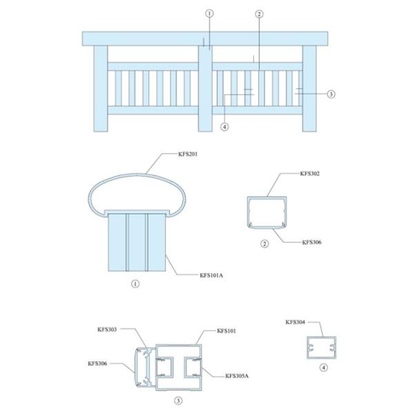 Перила руки штранг-прессования алюминиевые/алюминиевые перила палубы для декоративной