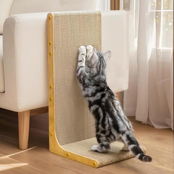 Cardboard Cat Scratcher,23 Inch L Shape Scratch Pad Wall Mounted,Vertical Scratching Board, Durable Cardboard