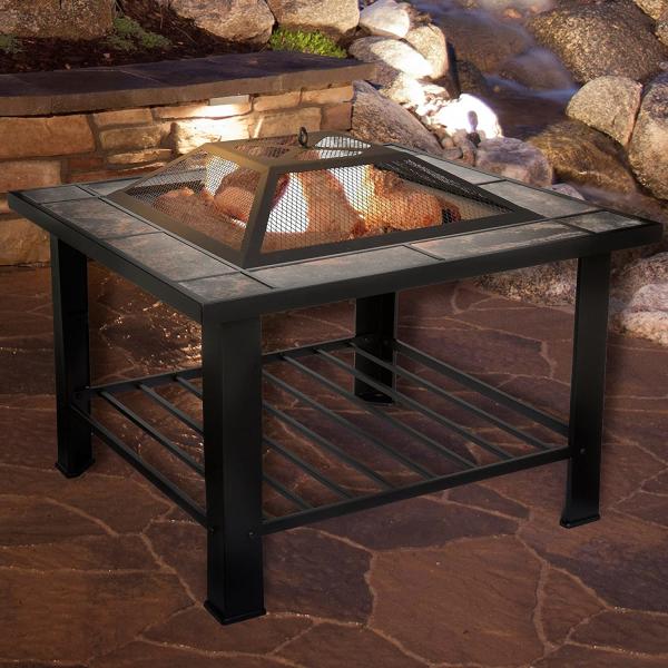 Wood Burning Barrel Outdoor Gas Firepit Garden 30'' Marble Tile Brazier