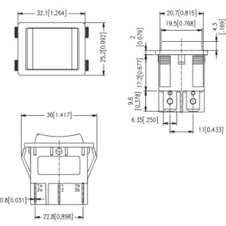 Высококачественный перекидной переключатель черноты R5-4 ON-OFF-ON DPDT, 32*25mm, 20A 125VAC