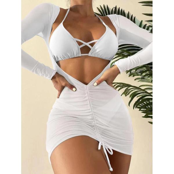 Openwork марля Swimwear 3 частей бикини установленного платья купальника 3 частей сексуальное