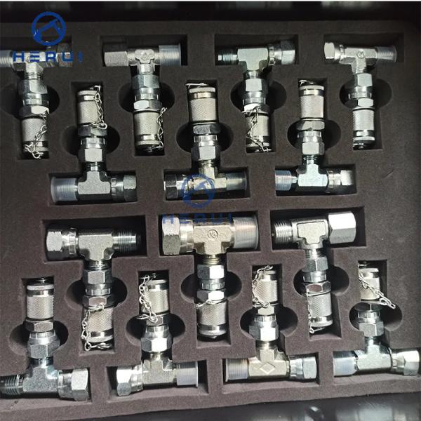 Construction Machinery Parts Universal 5 Gauges Hydraulic Pressure Gauge Tester With Tee Joint Set Tee Connector Box