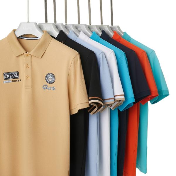 Short Sleeve Men Custom Polo Shirts Double Sided Embroidered Logo Knitted Fabric