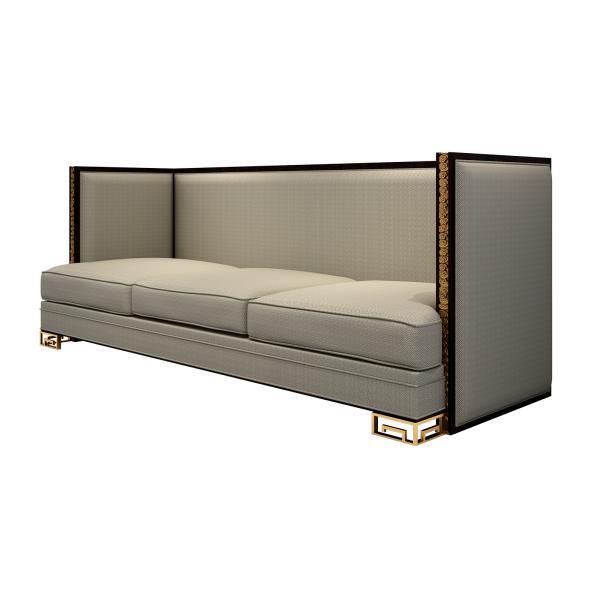 Light luxury Sofa set in Fashion hotel lobby used Stainless steel and Linen fabric upholstered seating furniture