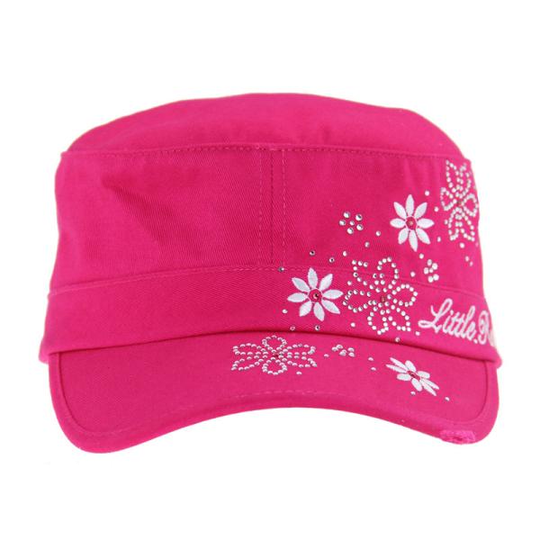 100% Red Cotton Military Cap With Custom Embroidery And Crystal On Front And Upper Peak
