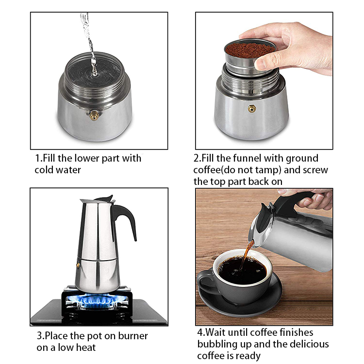 SGS 100ml к создателю эспрессо Stovetop нержавеющей стали бака 450ml мини Moka