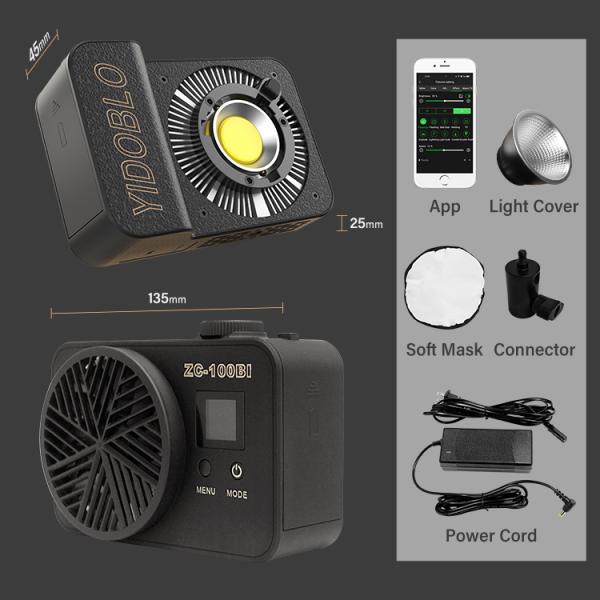 Беспроводное управление 0,4 кг Cob Led Video Light 100watt Vlogging Kit USB зарядка Фотография освещение
