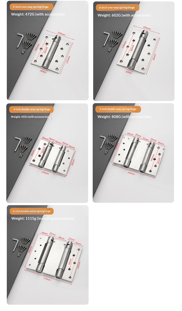 Stainless Steel Double-Opening Single-Opening Spring Hinges Internal External Two-Way Free-Closing Door Closers Automatic Doors