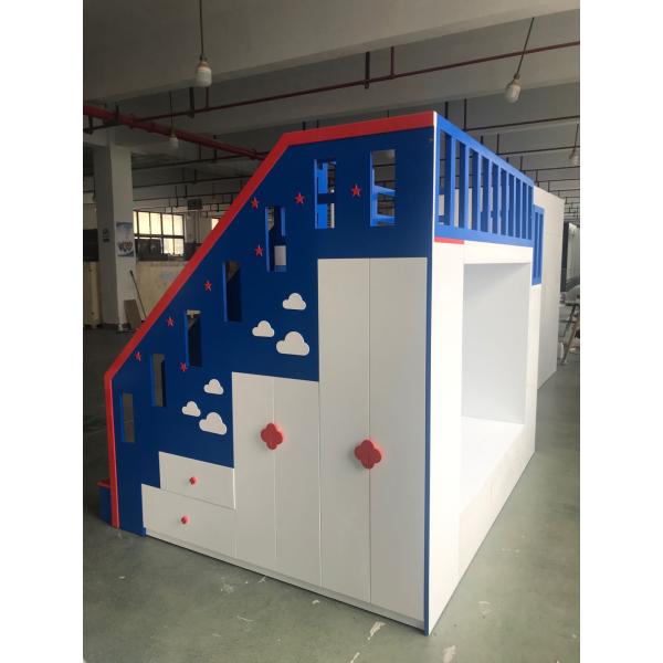 Customized Safe Children Furniture Solid Wood and MDF Bunk Bed for Kids Bed Blue for Boy with Basketball Hoop and Slide