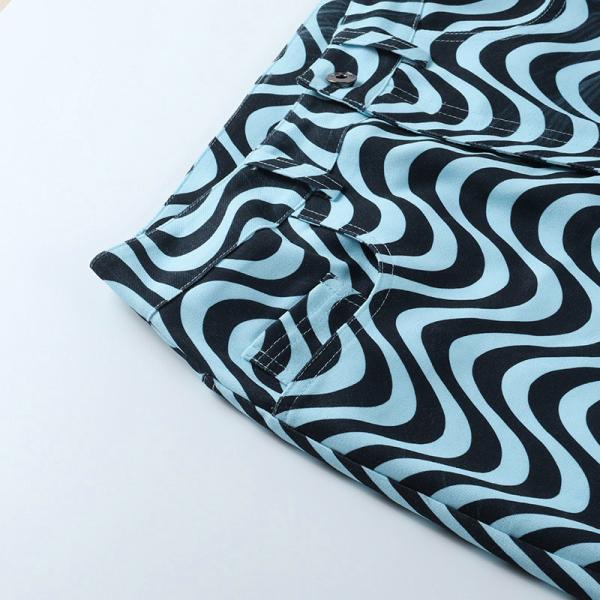 Summer Wave Pattern Ladies Casual Pants High Waisted Casual Trousers