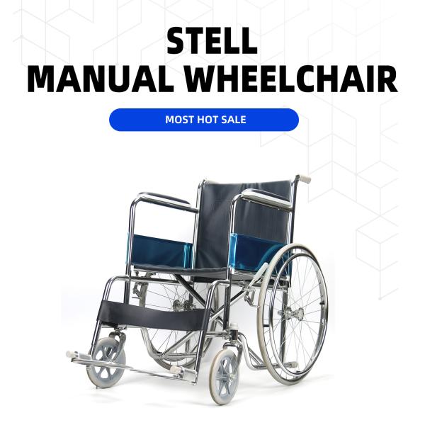 Chormed Steel Frame Standard Folding Steel Wheelchair 24 Inch Rear Wheels