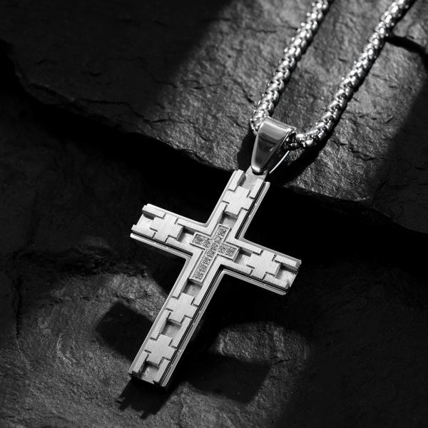 Engraved Design Stainless Steel Gold Plated Cross Pendant Necklace Christian Religious Custom LOGO Pendant