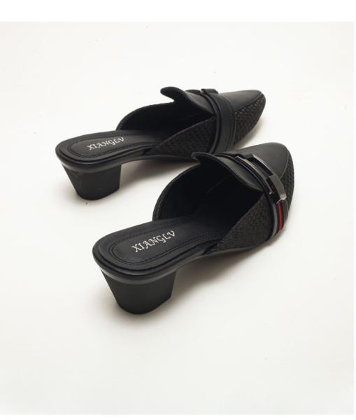 BS146 Baotou Half Tow Women'S Outer Wear Fashion Thick Heel Summer New Pointed Toe Mid-Heel Breathable Slippers Sandals