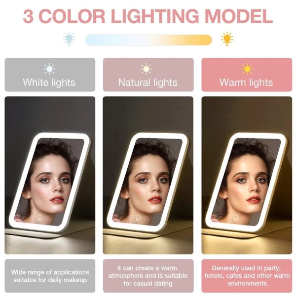 Rechargeable Vanity Mirror Desk Folding Cosmetic Travel Makeup Mirror With LED Light (WH-MR-106)