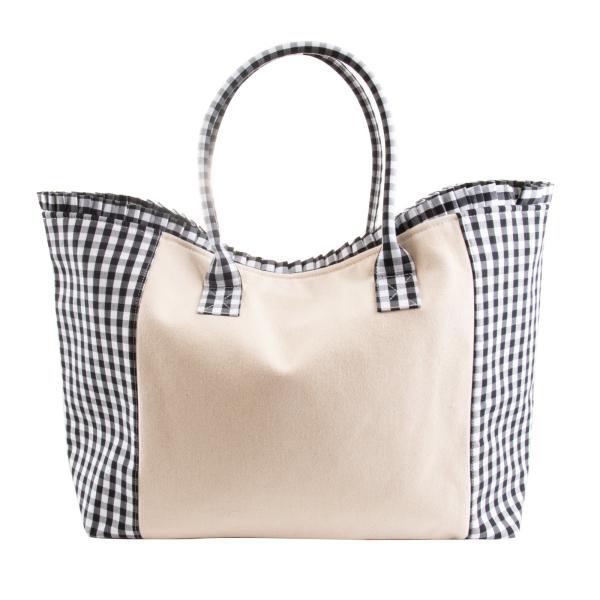 canvas large tote gingham tote weekender handbag travel bag  beach bag