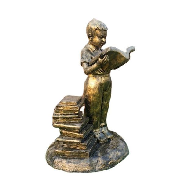 Bronze Statue Reading Book Decorative Metal Sculpture Reading Garden Statues