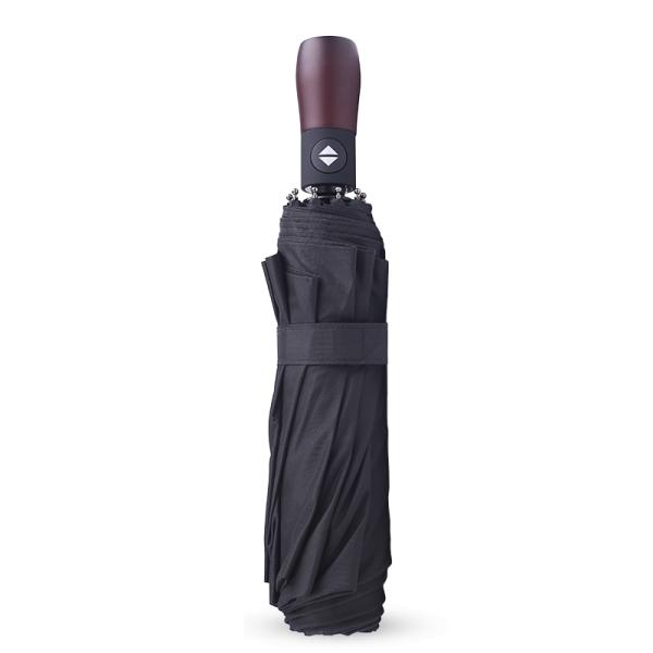 Fully Automatic 10 Ribs Wind Resistant Solid Wood Handle Engraved with Three Fold Men's Business Umbrella