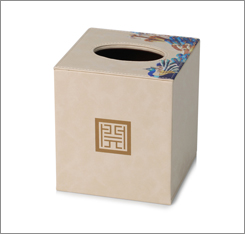 130*130*135 beige leatherette tissue box cover manufacturer for 5-star hotel guest supply