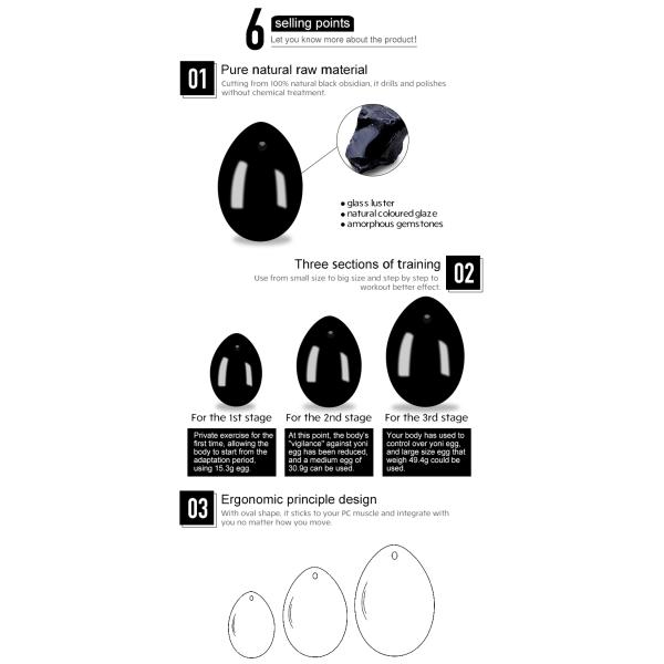 яйцо Yoni обсидиана черноты массажа 43x30mm женское со строкой