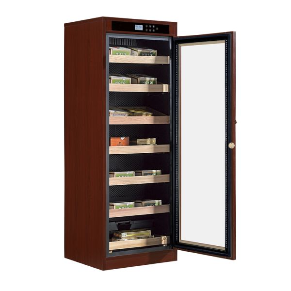 Wooden Frame Cigar Cooler Humidifier with Precise Climate Control and Double-Pane Glass Door