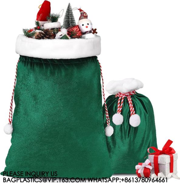 Velvet Bags With Drawstring Large Plush Santa Sack Christmas Gift Bags In 2 Size For Xmas Package Storage Bags