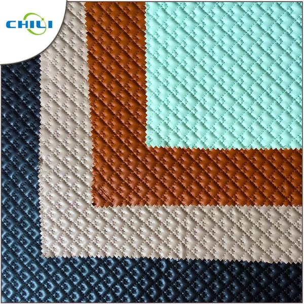 Black Quilted Leather Fabric Environmental Friendly Furniture Upholstery