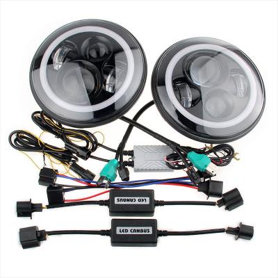 70W Led Jeep Wrangler Headlights , High Low Beam Halo Angel Eyes Headlights