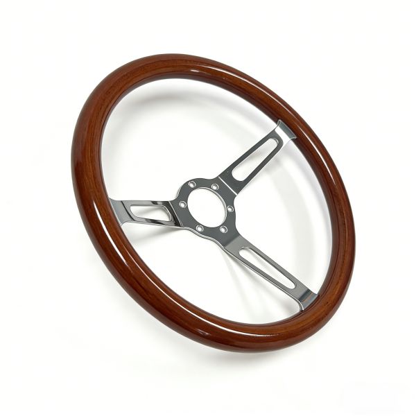 16 inch Wood Steering Wheels For Vintage Car Wooden Rims Chrome Spokes