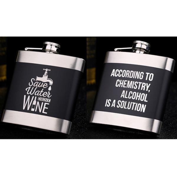 Black Kitchen Household Items 6oz Flat Stainless Steel Hip Flask Laser Lettering