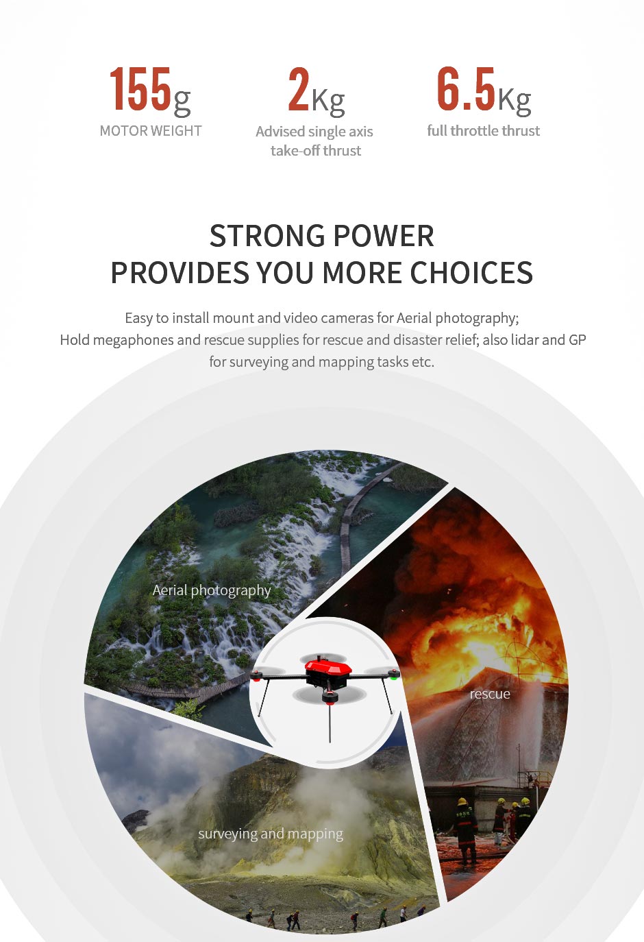 T-MOTOR MN6007 II KV160 320 Brushless Motor Thrust 5.5kg Long Flight Time Super Light Efficient Drone