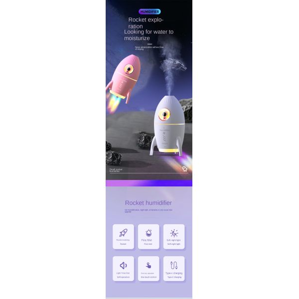 Mini Rocket Design USB Ultrasonic Aromatherapy Air Humidifier Heavy Fog For Home And Car