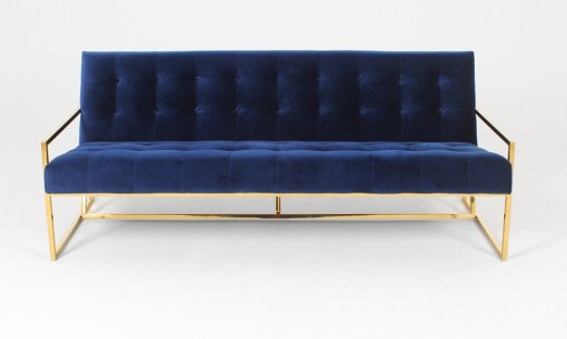 Nice design wooden button velvet upholstery stainless steel frame long back sofa