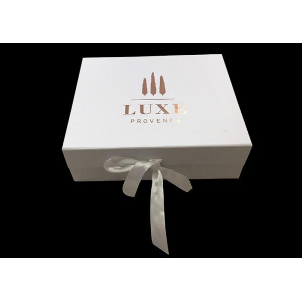Ribbon Logo Customized White Folding Paper Gift Box For Clothes Packing