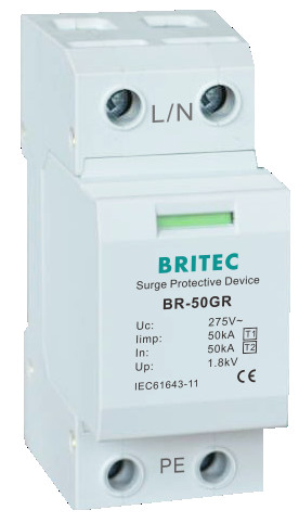 BR-50GR 1P 50kA Type 1 Surge Protective Device with 160kA Max Discharge Current Surge Arrester SPD