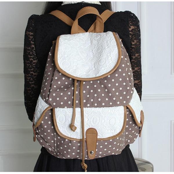 2016 new winter female European and American fashion jacquard material dot pattern lace embroidered backpack canvas bag