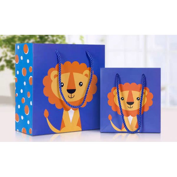 Child Animal Cartoon Cardboard Shopping Bag Birthday Gift Wrapping 150gsm