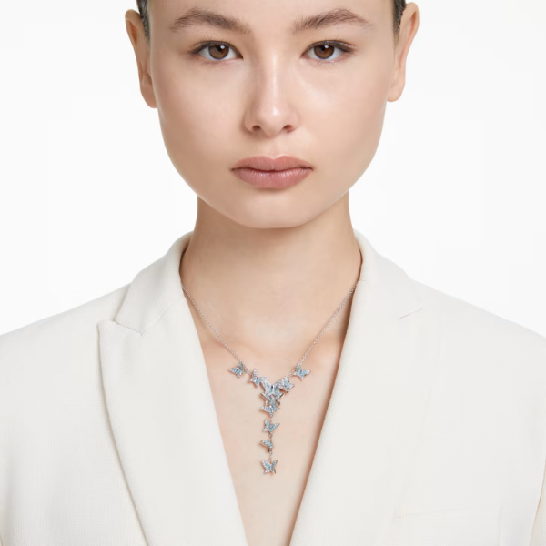 2025 Fashion Lilia Y Necklace Butterfly White Blue Rose Gold-tone Rhodium Plated Necklace