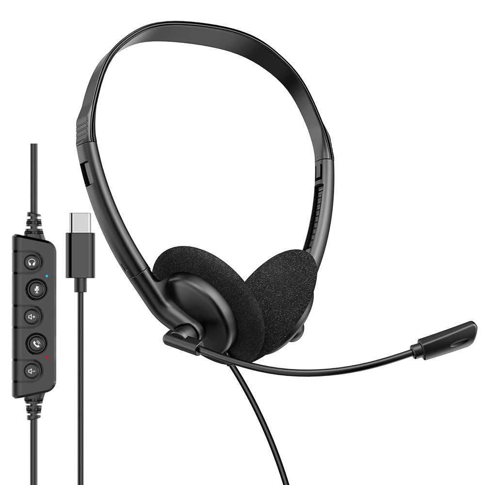 Lightweight wired telephone headset with ENC noise‑cancelling flexible boom microphone. Supports USB, Type‑C & 3.5mm jack, perfect for call centers, remote work, online meetings and classes，OEM & ODM