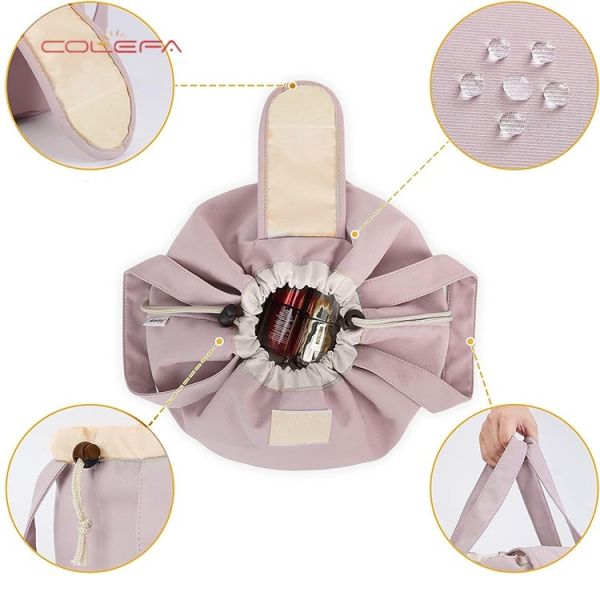 New Arrival Large Capacity Portable Polyester Drawstring Cosmetic Bag Travel Toiletry Pouch Fashion Makeup Brush Organizer