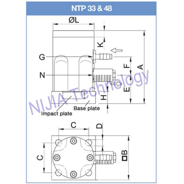 Continuous Impacting Pneumatic Linear Vibrators NTP Series NTP -48 Completely Sealed Unit